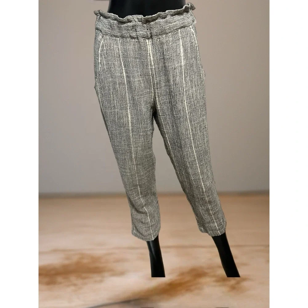 Free People Cotton Blend‎ Light Weight Gray Striped Cropped Pants Size 0